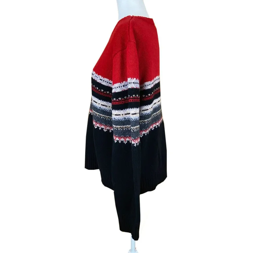 Vintage St. John's Bay Washable Lambswool Sweater Size L Red Black Gray Nordic